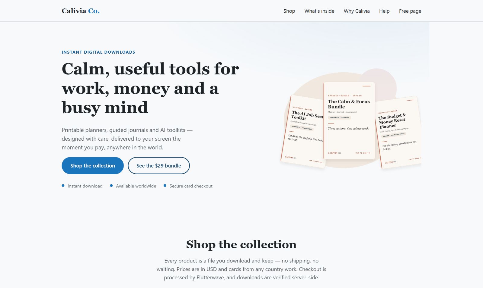 Calivia Co digital downloads storefront
